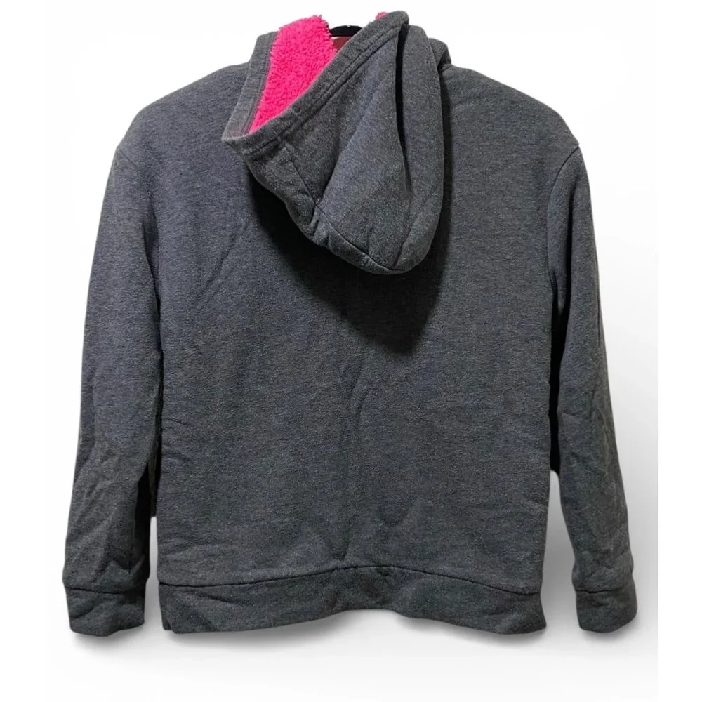 Puma Girls Gray Hoodie With Pink Logo & Sherpa Lining M (10-12) - Picture 2 of 14